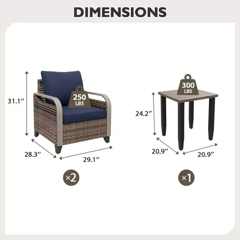 EAGLE PEAK Wicker Bistro Table and Chairs, Outdoor Bistro Set, Rattan Patio Furniture, Wicker Patio Chairs & Table, 3 Piece Set