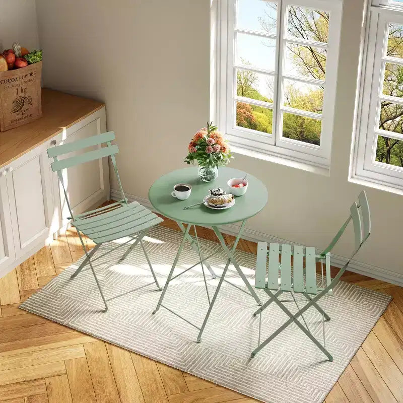 3-Piece Patio Bistro Set with Round Table & 2 Folding Chairs, for Balcony, Garden, Porch  Space-Saving Design (Flat Tube)