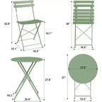 3-Piece Patio Bistro Set with Round Table & 2 Folding Chairs, for Balcony, Garden, Porch  Space-Saving Design (Flat Tube)