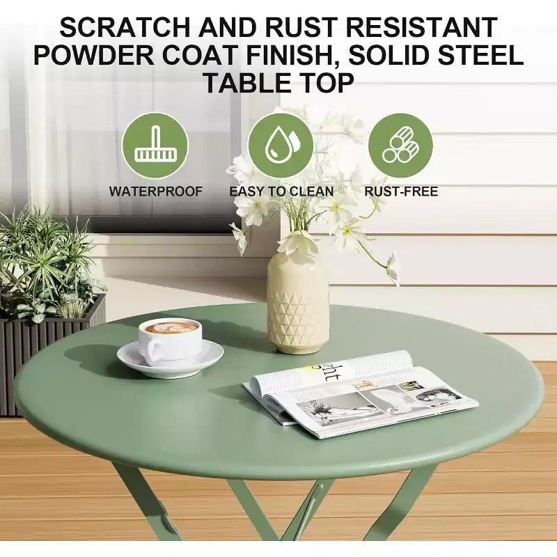 3-Piece Patio Bistro Set with Round Table & 2 Folding Chairs, for Balcony, Garden, Porch  Space-Saving Design (Flat Tube)