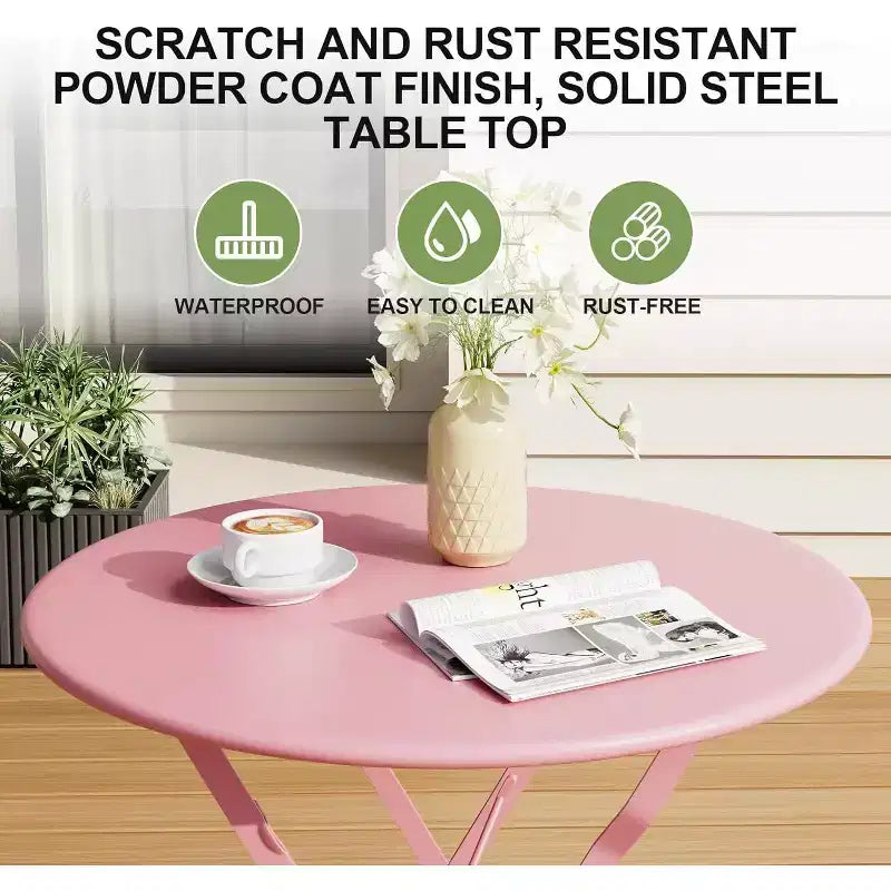 3-Piece Patio Bistro Set with Round Table & 2 Folding Chairs, for Balcony, Garden, Porch  Space-Saving Design (Flat Tube)