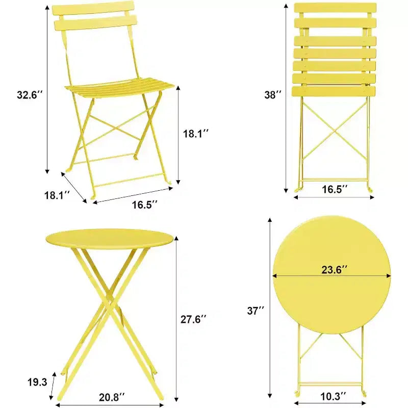 3-Piece Patio Bistro Set with Round Table & 2 Folding Chairs, for Balcony, Garden, Porch  Space-Saving Design (Flat Tube)