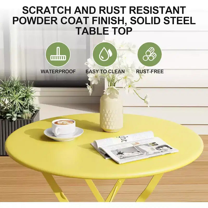3-Piece Patio Bistro Set with Round Table & 2 Folding Chairs, for Balcony, Garden, Porch  Space-Saving Design (Flat Tube)