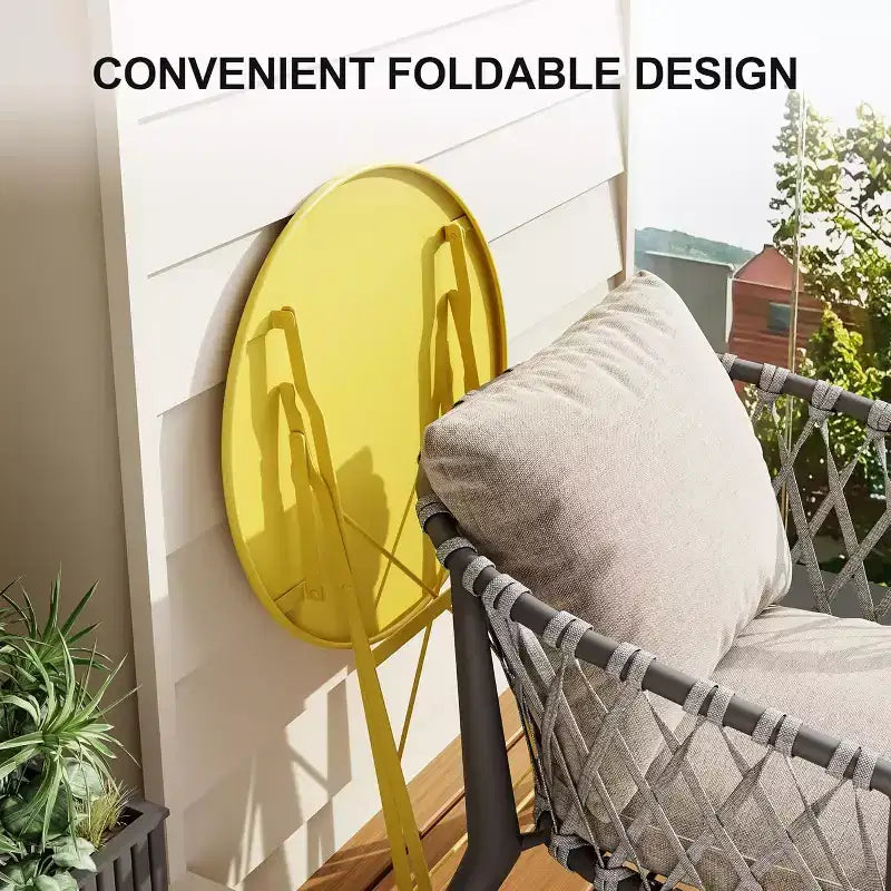 3-Piece Patio Bistro Set with Round Table & 2 Folding Chairs, for Balcony, Garden, Porch  Space-Saving Design (Flat Tube)