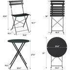 3-Piece Patio Bistro Set with Round Table & 2 Folding Chairs, for Balcony, Garden, Porch  Space-Saving Design (Flat Tube)