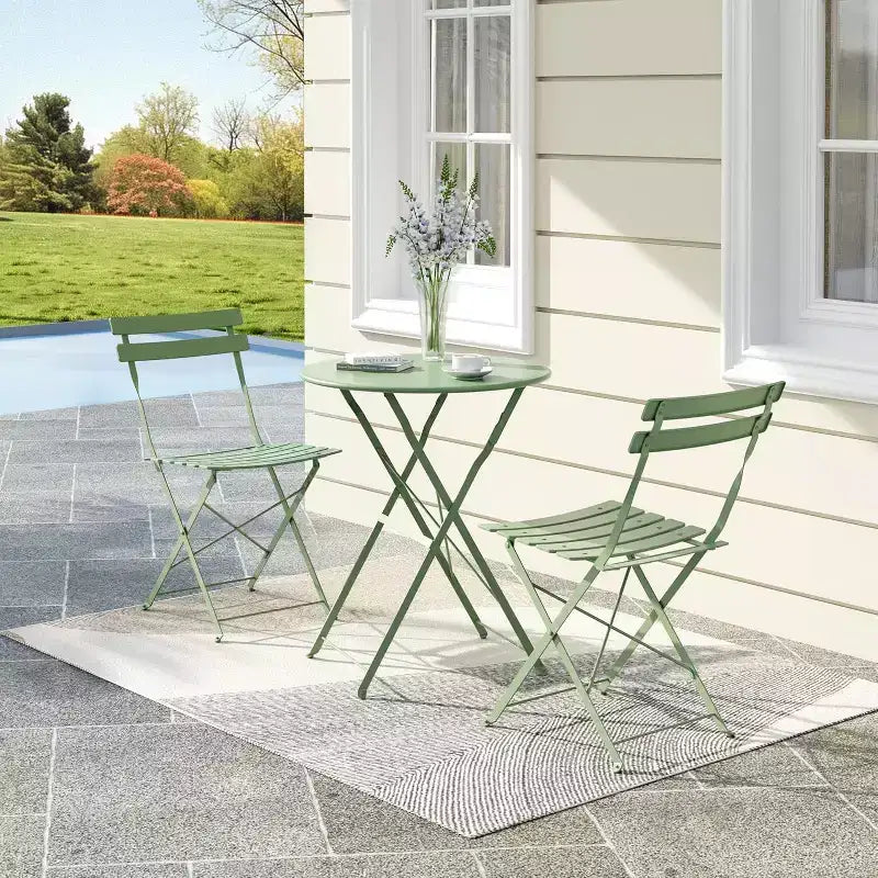 3-Piece Patio Bistro Set with Round Table & 2 Folding Chairs, for Balcony, Garden, Porch  Space-Saving Design (Flat Tube)