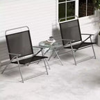 Bestier 3 Piece Patio Bistro Set, Outdoor Folding Chairs with Backrests, Portable Dining Chairs Set with Glass Top Table for Porch, Poolside, Backyard