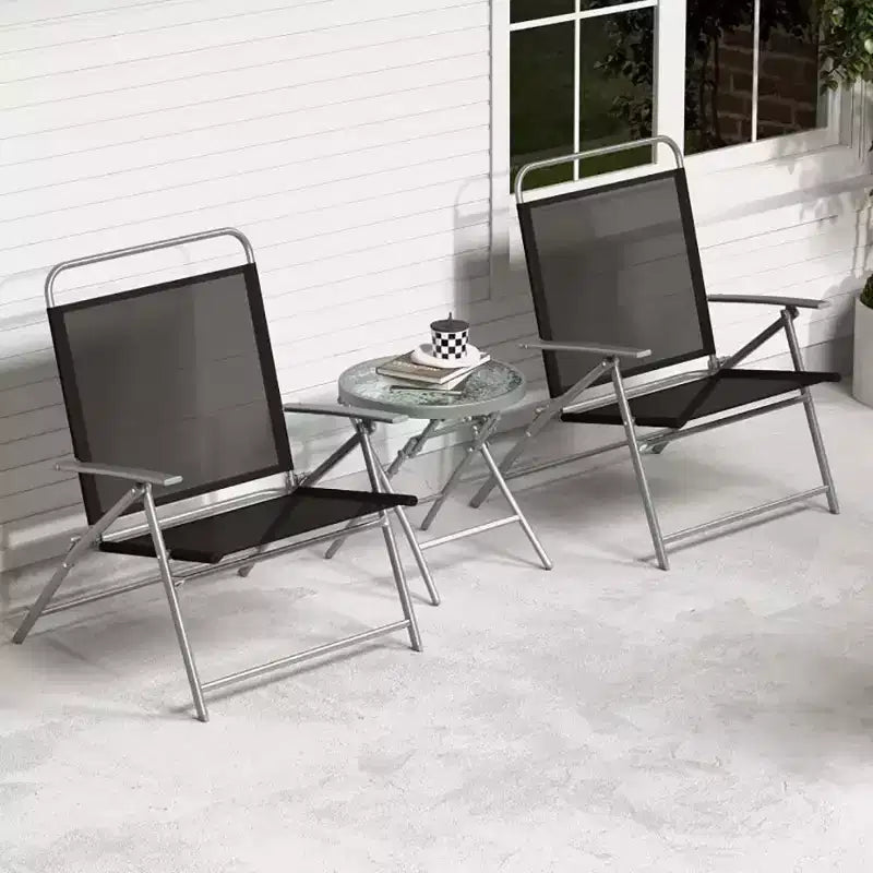 Bestier 3 Piece Patio Bistro Set, Outdoor Folding Chairs with Backrests, Portable Dining Chairs Set with Glass Top Table for Porch, Poolside, Backyard