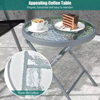 Bestier 3 Piece Patio Bistro Set, Outdoor Folding Chairs with Backrests, Portable Dining Chairs Set with Glass Top Table for Porch, Poolside, Backyard