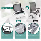 Bestier 3 Piece Patio Bistro Set, Outdoor Folding Chairs with Backrests, Portable Dining Chairs Set with Glass Top Table for Porch, Poolside, Backyard