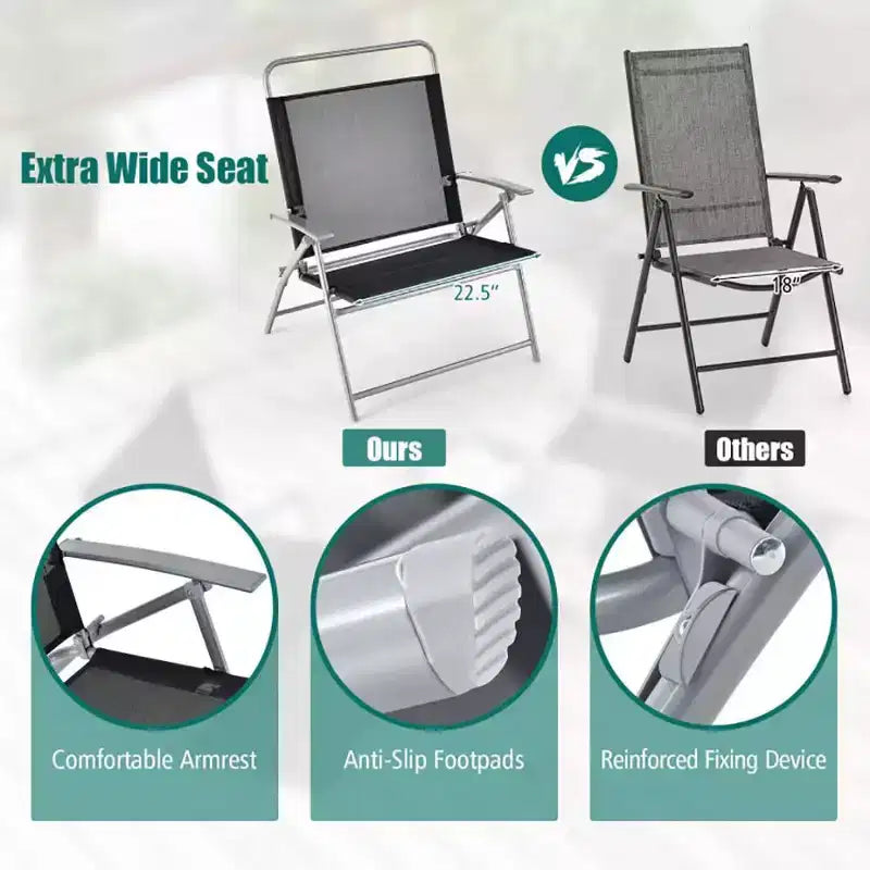 Bestier 3 Piece Patio Bistro Set, Outdoor Folding Chairs with Backrests, Portable Dining Chairs Set with Glass Top Table for Porch, Poolside, Backyard