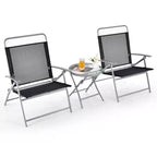 Bestier 3 Piece Patio Bistro Set, Outdoor Folding Chairs with Backrests, Portable Dining Chairs Set with Glass Top Table for Porch, Poolside, Backyard