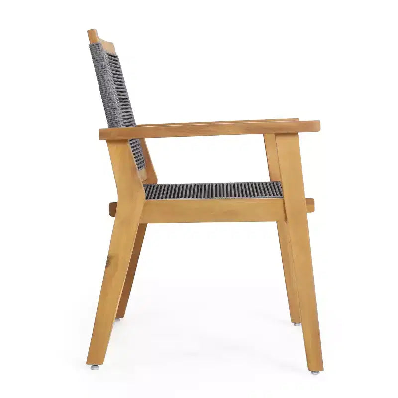GDFStudio Specter Outdoor Acacia Wood and Rope 3 Piece Bistro Set