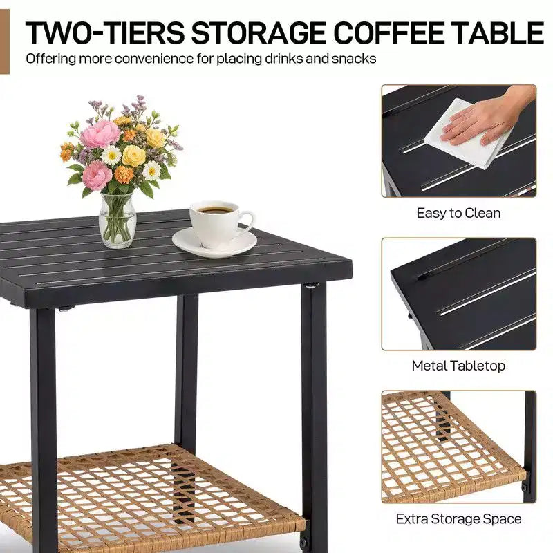 Karl Home Patio 3-Piece Wicker Rocking Conversation Set