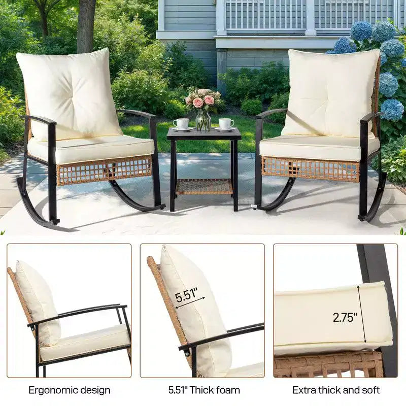 Karl Home Patio 3-Piece Wicker Rocking Conversation Set