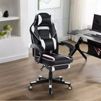 360 Swivel Height Adjustable Gaming Chair with Retractable Footrest & Ergonomic Lumbar High Back PU Leather Computer Chair with Headrest for Office