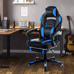 360 Swivel Height Adjustable Gaming Chair with Retractable Footrest & Ergonomic Lumbar High Back PU Leather Computer Chair with Headrest for Office