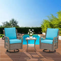 3 Piece Outdoor Patio Set, Wicker Rocking Bistro Set with 2 Swivel Chairs & Tempered Glass Top Table, for Patio Porch Backyard