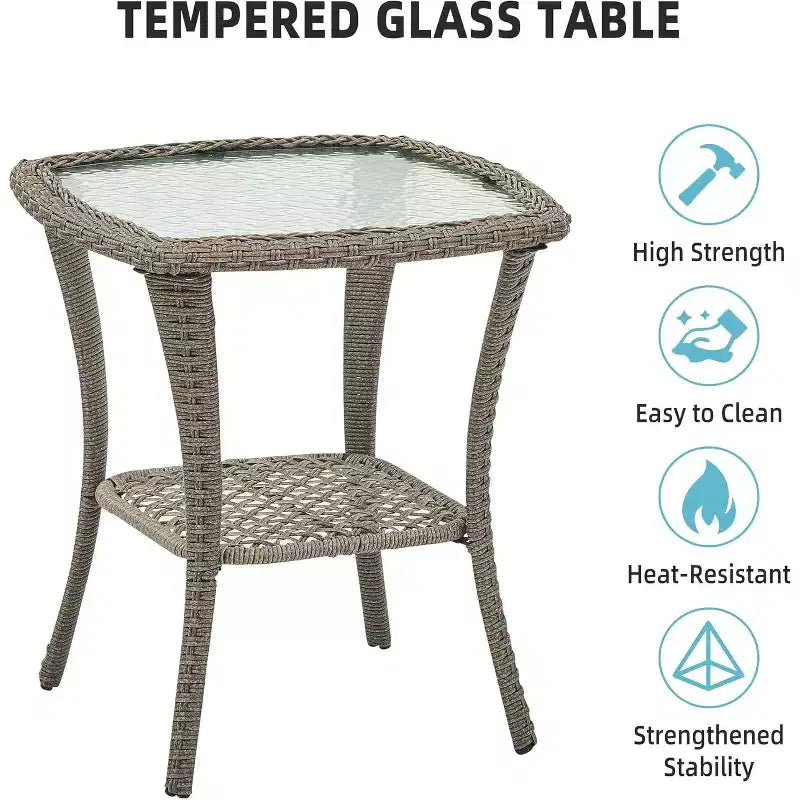3 Piece Outdoor Patio Set, Wicker Rocking Bistro Set with 2 Swivel Chairs & Tempered Glass Top Table, for Patio Porch Backyard