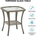 3 Piece Outdoor Patio Set, Wicker Rocking Bistro Set with 2 Swivel Chairs & Tempered Glass Top Table, for Patio Porch Backyard