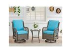3 Piece Outdoor Patio Set, Wicker Rocking Bistro Set with 2 Swivel Chairs & Tempered Glass Top Table, for Patio Porch Backyard
