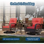3-Piece Swivel Rocking Patio Chairs Set with 2 360-Degree Swivel Rocking Chairs and Tempered Glass Table, Bistro Set With Thickened Cushions