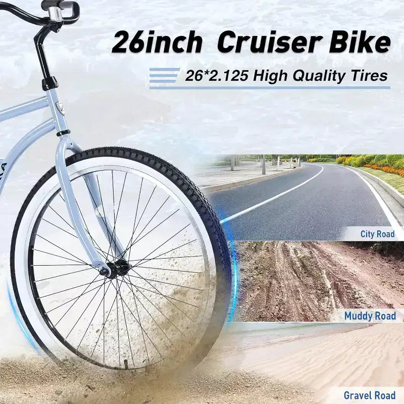 NAYSAYE Beach Cruiser Bike 26 inch Wheels Bike 7 Speed V-Brake Comfortable Saddle Classic Retro Cruiser Bike Commuter Bike for Women Men Senior