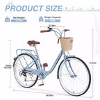 NAYSAYE Bicycle 7 Speed City Bike with Basket Steel Frame for Girls for Commuting and Leisure, Blue, 66.93*24.8*41.34