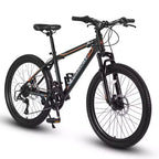 NAYSAYE Bicycle 24 Inch Mountain Bike 21 Speeds Steel Frame for Boys and Girls for Off Road Adventures, Black and Orange, 56.3*7.88*28.35