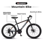 NAYSAYE Bicycle 24 Inch Mountain Bike 21 Speeds Steel Frame for Boys and Girls for Off Road Adventures, Black and Orange, 56.3*7.88*28.35