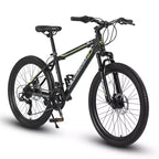 NAYSAYE Bicycle 24 Inch Mountain Bike 21 Speeds Steel Frame for Boys and Girls for Off Road Trails, Black and Green, 56.3*7.88*28.35
