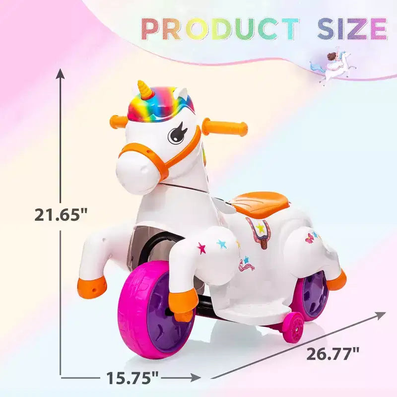 Sandinrayli Kids Ride on Unicorn Car Toys 6V Kids' Electric Vehicles 3-Wheel Toddler Trike, Colorful