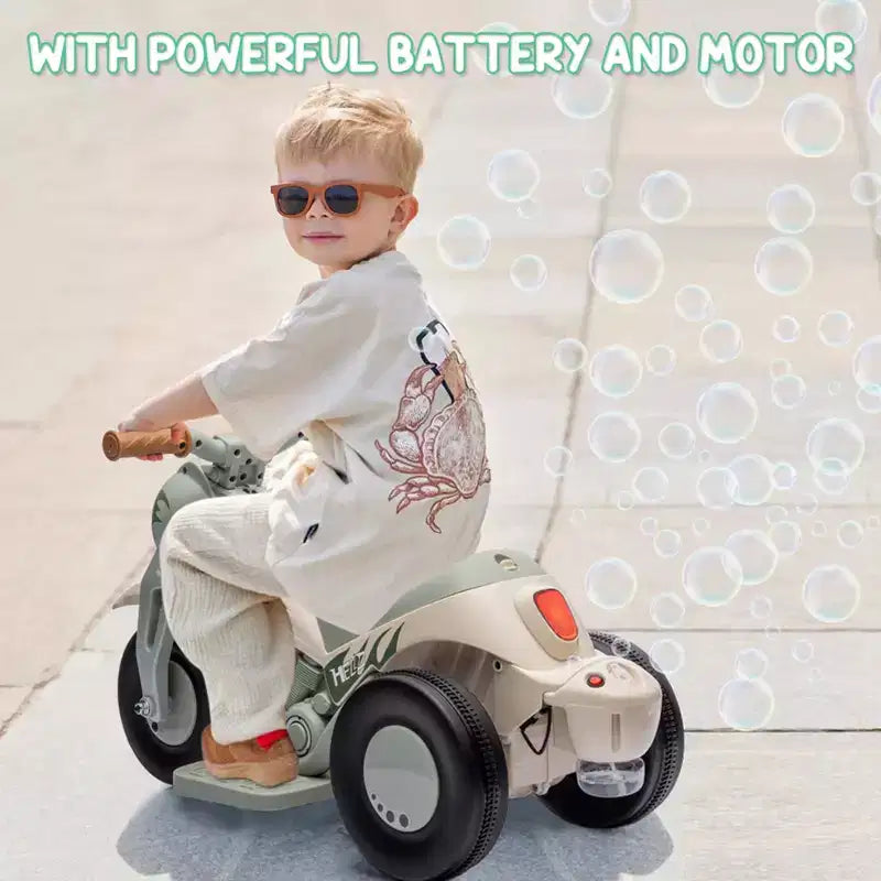 6V Kids Bubble Ride-On Motorcycle w/LED Lights & Music, Foot Pedal, Forward/Reverse, 66LBS for Ages 3+ (Bubble Sol. Not Included)