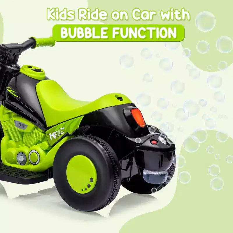 6V Kids Bubble Ride-On Motorcycle w/LED Lights & Music, Foot Pedal, Forward/Reverse, 66LBS for Ages 3+ (Bubble Sol. Not Included)