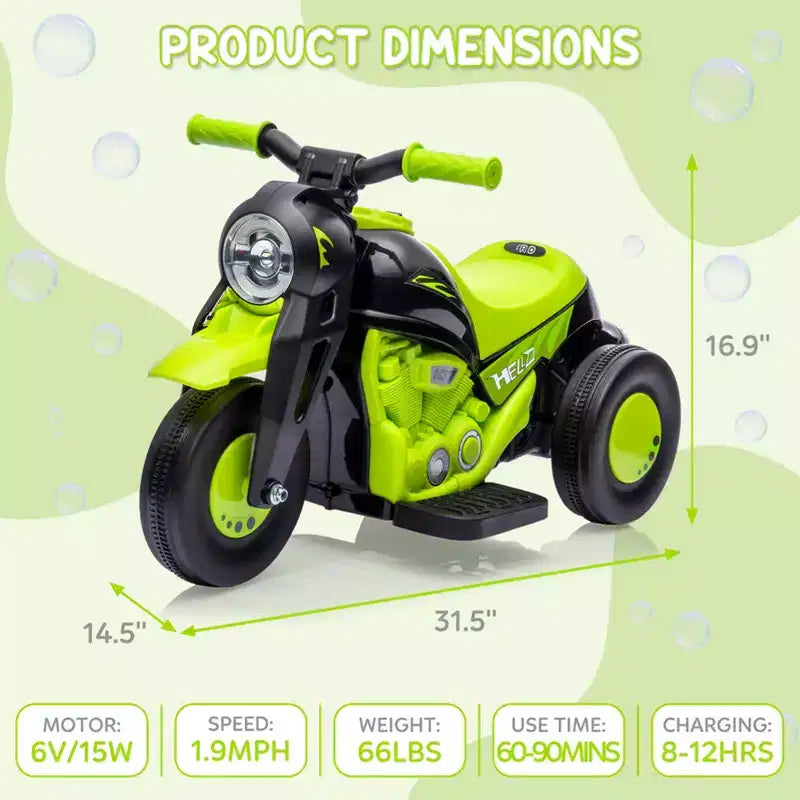 6V Kids Bubble Ride-On Motorcycle w/LED Lights & Music, Foot Pedal, Forward/Reverse, 66LBS for Ages 3+ (Bubble Sol. Not Included)