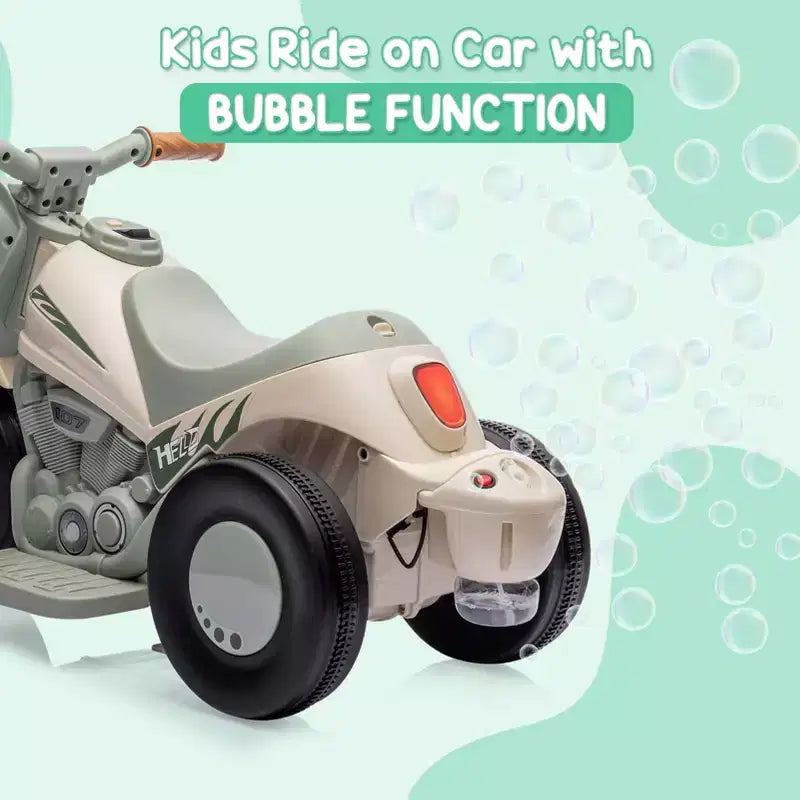 6V Kids Bubble Ride-On Motorcycle w/LED Lights & Music, Foot Pedal, Forward/Reverse, 66LBS for Ages 3+ (Bubble Sol. Not Included)