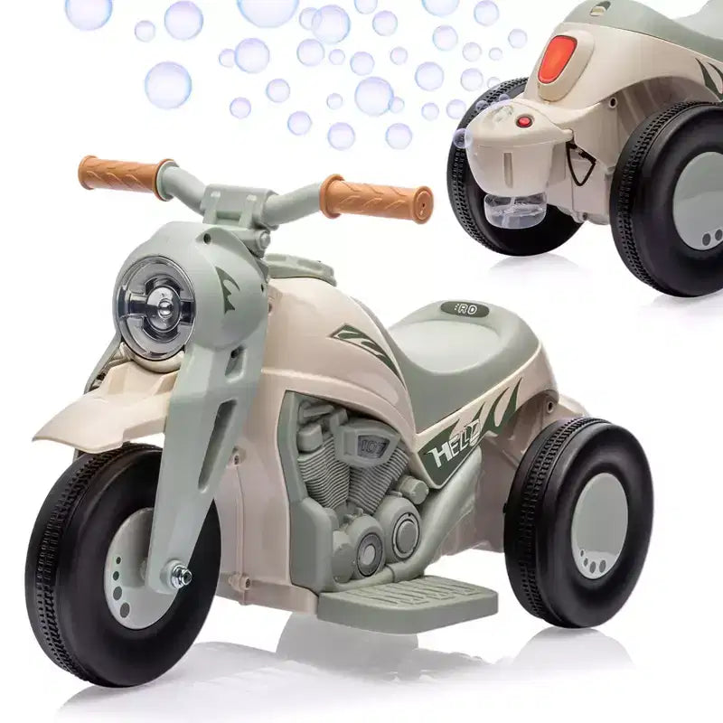 6V Kids Bubble Ride-On Motorcycle w/LED Lights & Music, Foot Pedal, Forward/Reverse, 66LBS for Ages 3+ (Bubble Sol. Not Included)