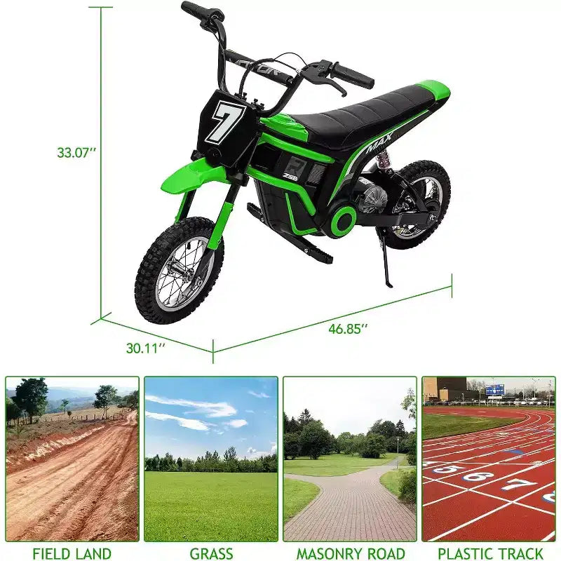 24V Kids Electric Dirt Bike 350W Motor, 3-Speed (5-14.29MPH), Hydraulic Suspension, 135LBS Capacity for Ages 8-12, 90 Min Runtime