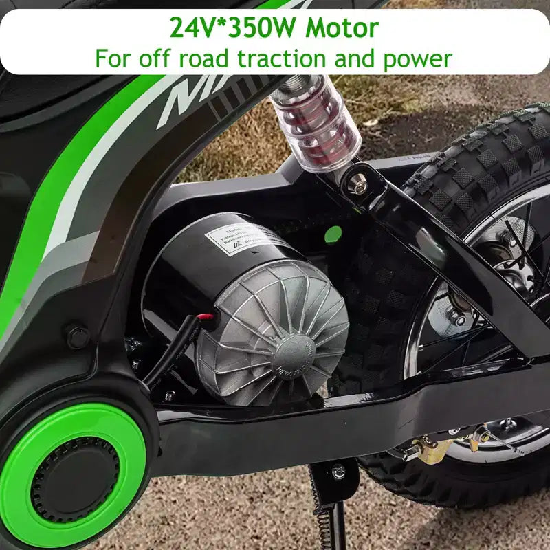 24V Kids Electric Dirt Bike 350W Motor, 3-Speed (5-14.29MPH), Hydraulic Suspension, 135LBS Capacity for Ages 8-12, 90 Min Runtime