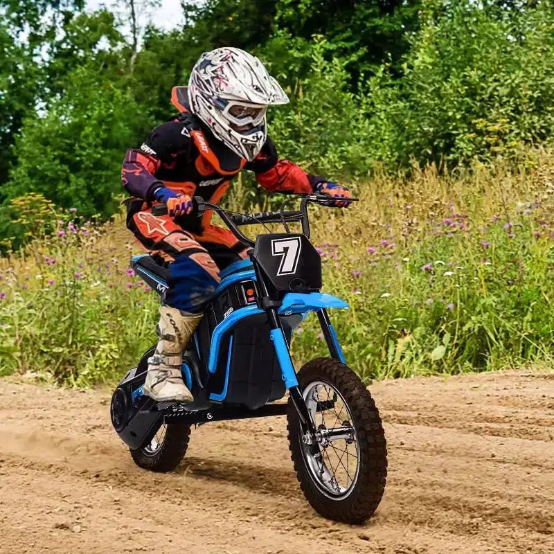 24V Kids Electric Dirt Bike 350W Motor, 3-Speed (5-14.29MPH), Hydraulic Suspension, 135LBS Capacity for Ages 8-12, 90 Min Runtime