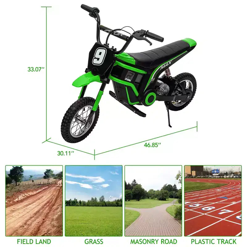 24V Kids Electric Dirt Bike 350W Motor, 3-Speed (5-14.29MPH), Hydraulic Suspension, 135LBS Capacity for Ages 8-12, 90 Min Runtime