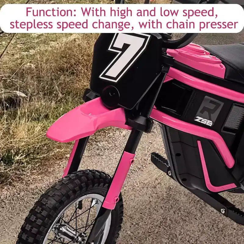 24V Kids Electric Dirt Bike 350W Motor, 3-Speed (5-14.29MPH), Hydraulic Suspension, 135LBS Capacity for Ages 8-12, 90 Min Runtime