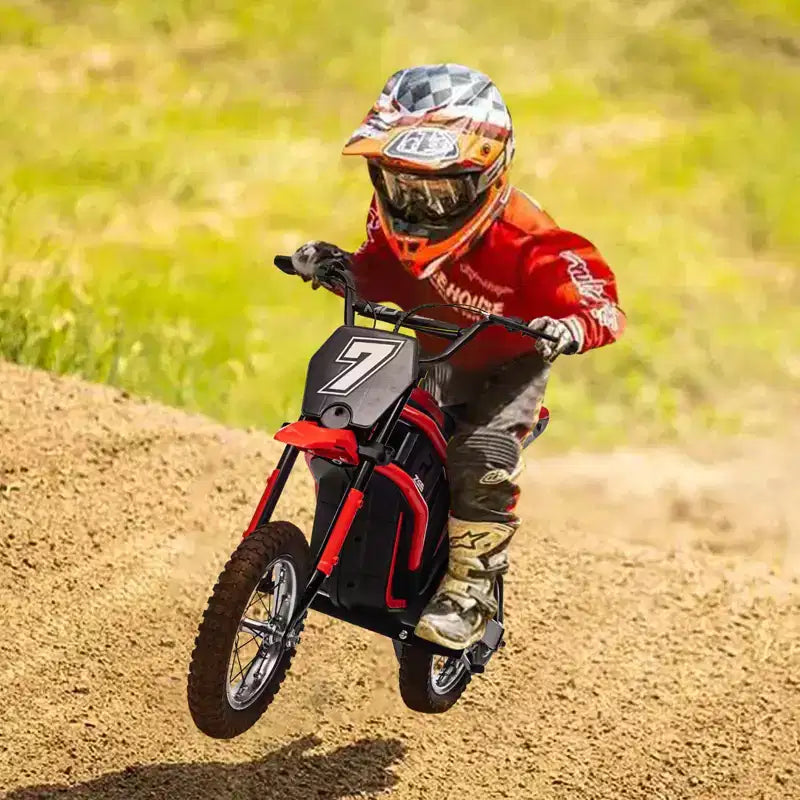 24V Kids Electric Dirt Bike 350W Motor, 3-Speed (5-14.29MPH), Hydraulic Suspension, 135LBS Capacity for Ages 8-12, 90 Min Runtime