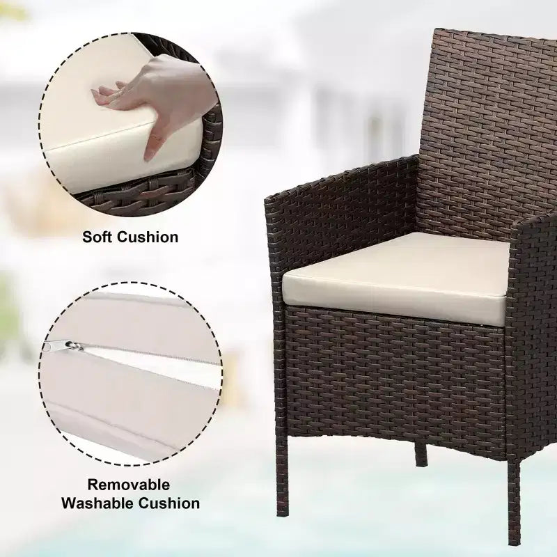 3 Piece Patio Set with PE Rattan  Outdoor Conversation Furniture Set for Front Porch, 2 Chairs & Coffee Table  Bistro Balcony Patio Furniture
