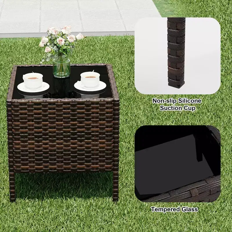 3 Piece Patio Set with PE Rattan  Outdoor Conversation Furniture Set for Front Porch, 2 Chairs & Coffee Table  Bistro Balcony Patio Furniture
