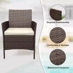 3 Piece Patio Set with PE Rattan  Outdoor Conversation Furniture Set for Front Porch, 2 Chairs & Coffee Table  Bistro Balcony Patio Furniture