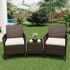 3 Piece Patio Set with PE Rattan  Outdoor Conversation Furniture Set for Front Porch, 2 Chairs & Coffee Table  Bistro Balcony Patio Furniture
