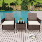 3 Piece Patio Set with PE Rattan  Outdoor Conversation Furniture Set for Front Porch, 2 Chairs & Coffee Table  Bistro Balcony Patio Furniture
