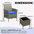 3 Piece Patio Set with PE Rattan  Outdoor Conversation Furniture Set for Front Porch, 2 Chairs & Coffee Table  Bistro Balcony Patio Furniture