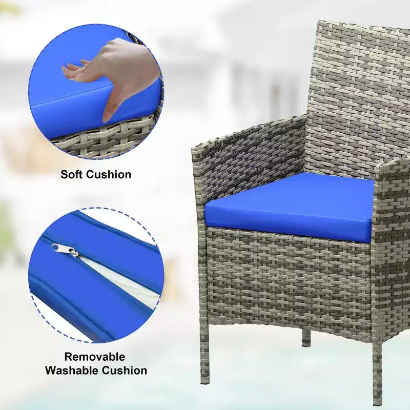 3 Piece Patio Set with PE Rattan  Outdoor Conversation Furniture Set for Front Porch, 2 Chairs & Coffee Table  Bistro Balcony Patio Furniture